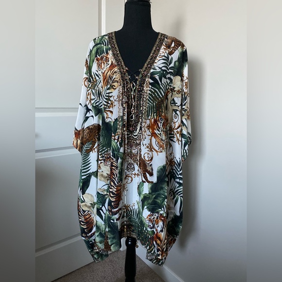 NWT - Authentic - Camilla - Silk Lace-Up Kaftan/poncho - 100% silk - OS - Picture 2 of 11